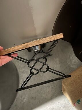 Rustic Wood & Black Metal Pet Bowl Stand